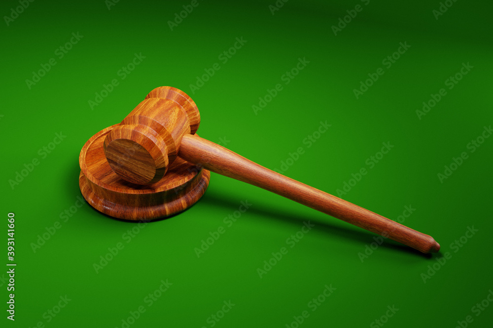 Judge's gavel on green background; law concept; 3d illustration Judge's gavel on green background; law concept; 3d illustration