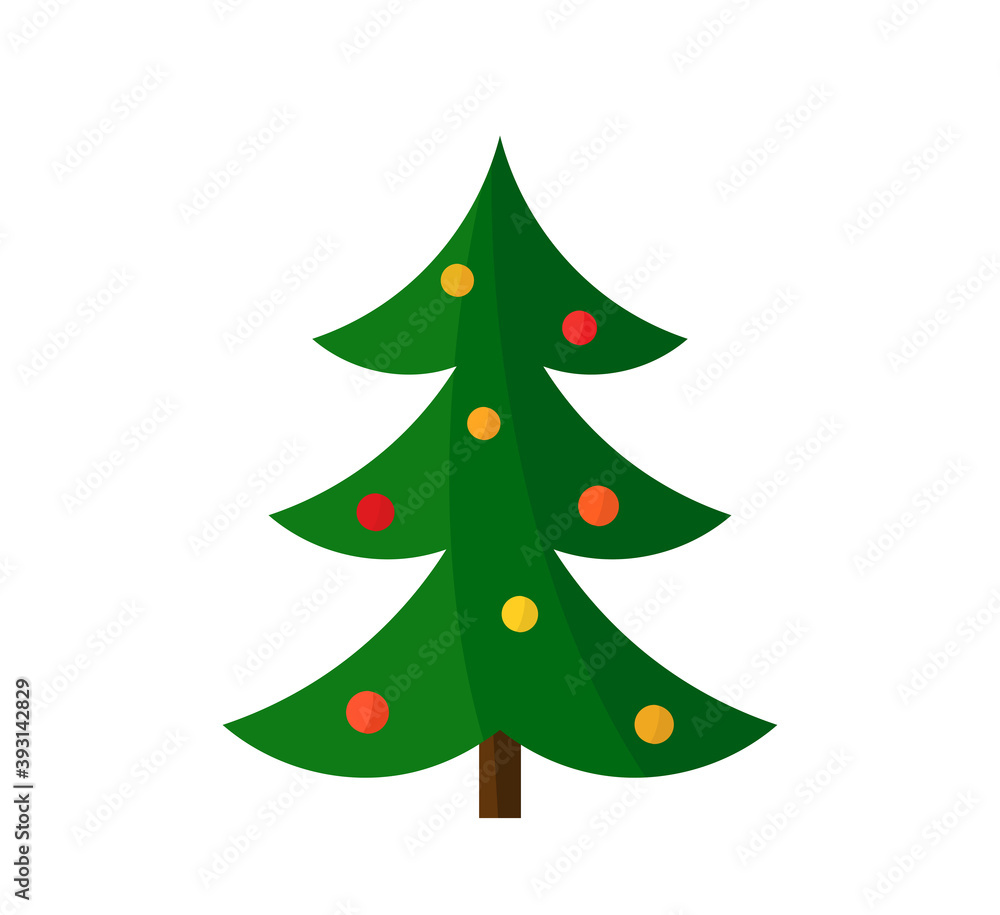 Decorated Christmas tree on white background.