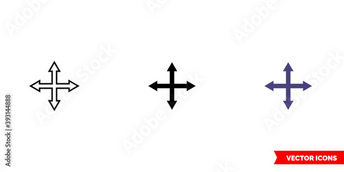 Four arrows pointing in different directions icon of 3 types color, black and white, outline. Isolated vector sign symbol.