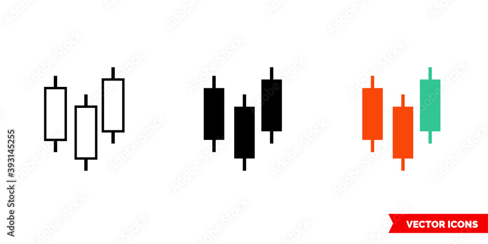 Candle diagram icon of 3 types color, black and white, outline. Isolated vector sign symbol.