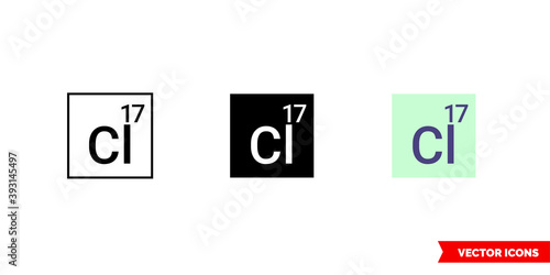 Chlorine icon of 3 types color, black and white, outline. Isolated vector sign symbol.