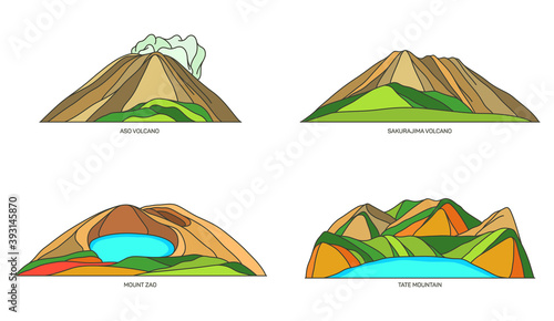Japan landmarks or set of Japanese landscape