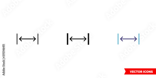 Horizontally arrows between lines icon of 3 types color, black and white, outline. Isolated vector sign symbol.