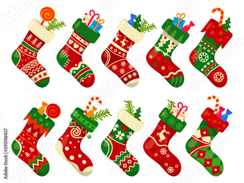 Christmas socks and gifts, New Year Xmas stockings