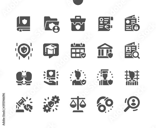 Justice legal and jurisprudence. Law books. Learning law, studying jurisprudence. Lawyer hammer. Vector Solid Icons. Simple Pictogram © palau83