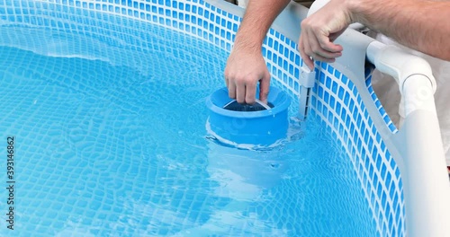 skimmer for the frame pool. Contaminated pool cleaning concept.
