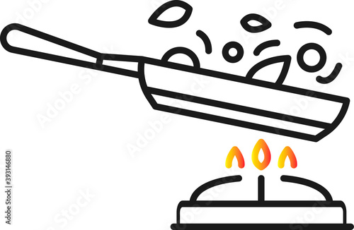 Frying pan or skillet or wok on stove cooking vector icon