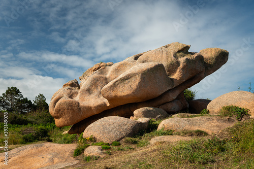 Interesting rock formation on Pink Granite Coast in northern Brittany