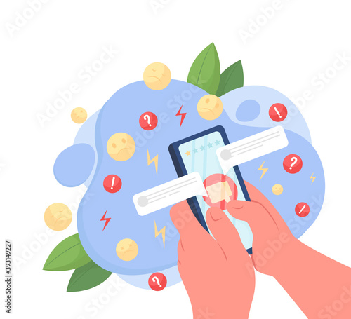 Bad review flat concept vector illustration. Internet survey. Bad quality service. Negative customer experience 2D cartoon illustration for web design. Poor online feedback creative idea