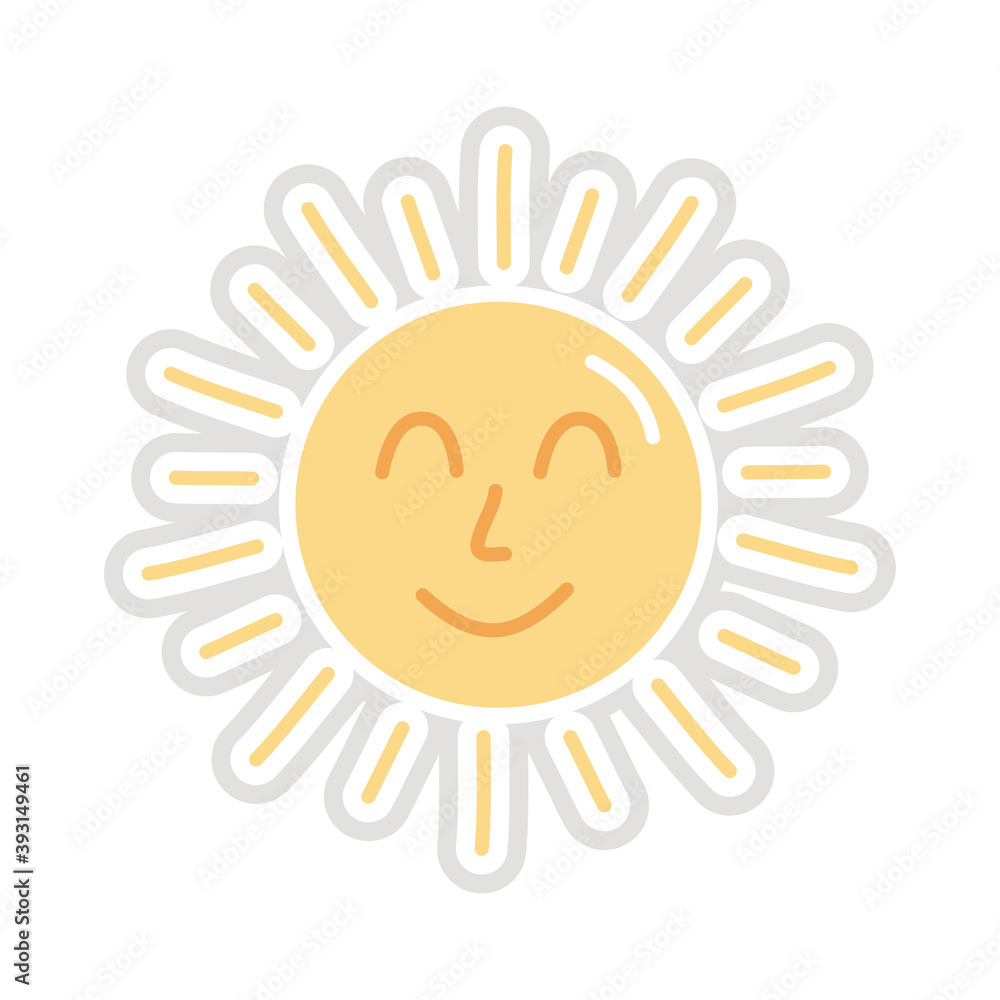 sun kawaii sticker flat style icon