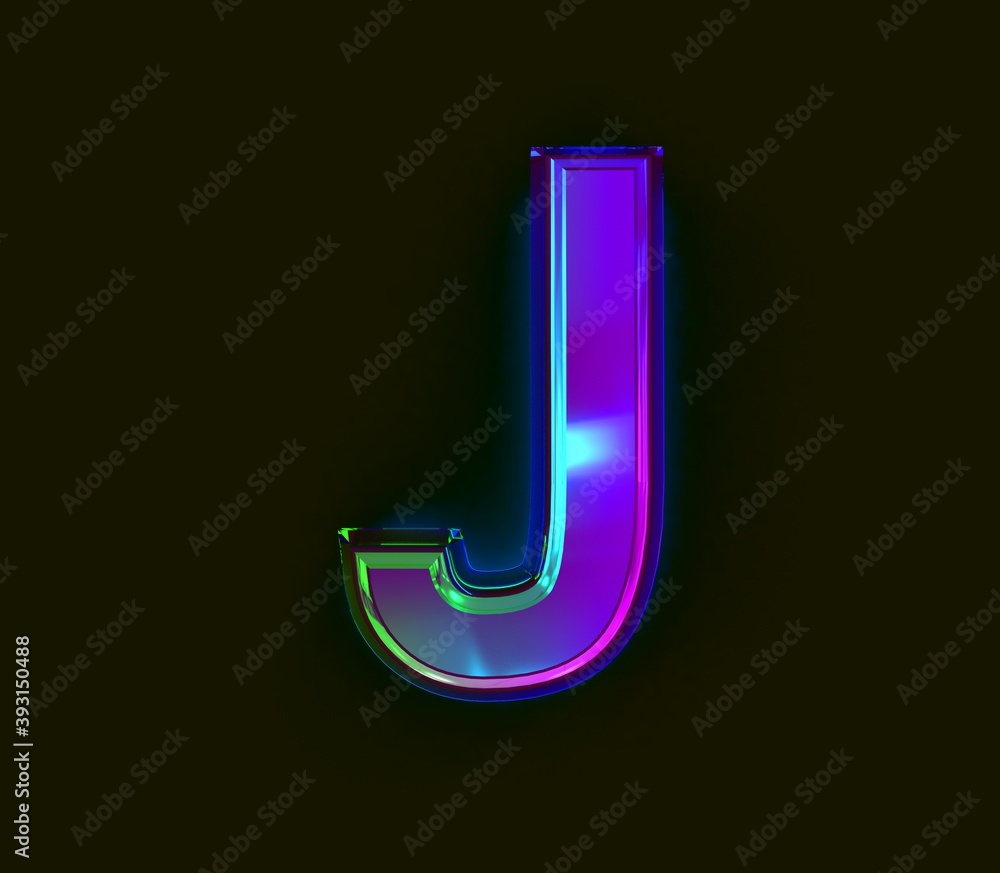 Colorful dichroic film font - letter J isolated on grey background, 3D illustration of symbols Colorful dichroic film font - letter J isolated on grey background, 3D illustration of symbols