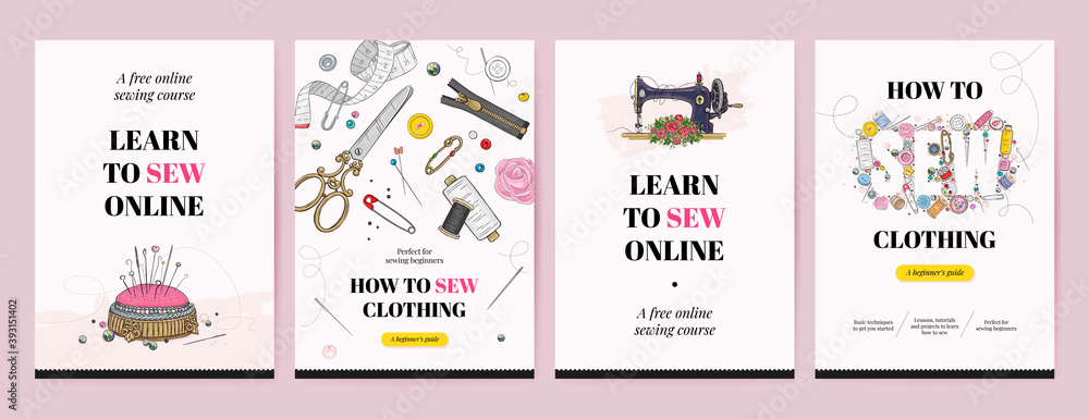Naklejka premium Sewing course for beginners banner template