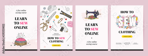 Sewing course for beginners banner template