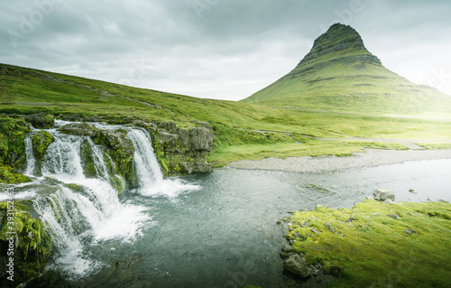 Kirkjufellsfoss Waterfall and Kirkjufell mountain