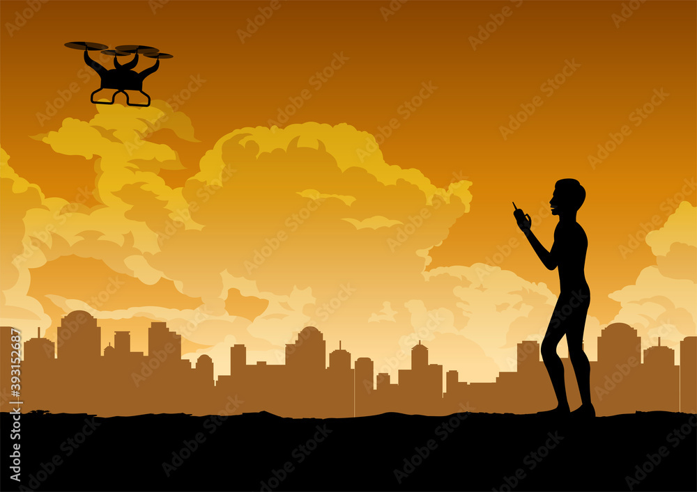 silhouette design of man is playing drone,vector illustration silhouette design of man is playing drone,vector illustration