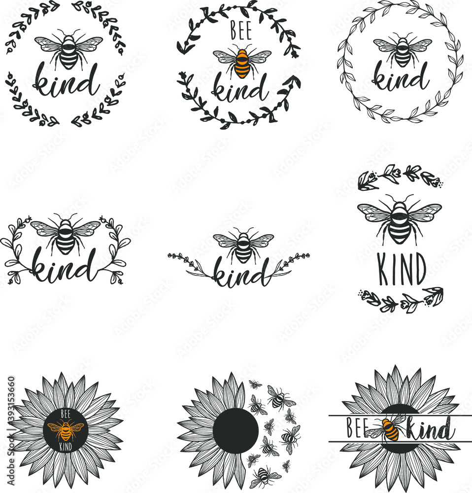 bee kind sunflower and wreath with quote. Stock Vector Adobe Stock