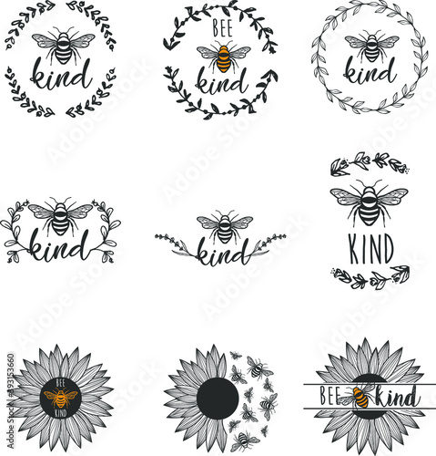 bee kind sunflower and wreath with quote.