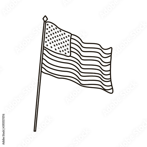 united states of america flag in pole waving line style icon