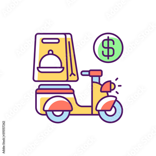 Delivery fee RGB color icon. Courier service. Online ordering. Collecting money from consumers. Cashless payment. Contactless delivery for restaurant takeout, groceries. Isolated vector illustration