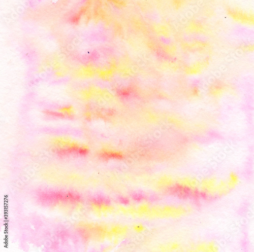 Abstract hand drawn pink yellow red watercolor background