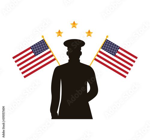 military officer silhouette with usa flags