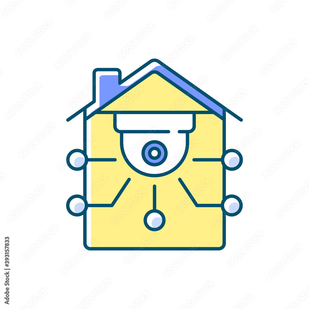 Security camera RGB color icon. Smart surveillance devices for your home. Futuristic video system. Securing your business. Isolated vector illustration Security camera RGB color icon. Smart surveillance devices for your home. Futuristic video system. Securing your business. Isolated vector illustration