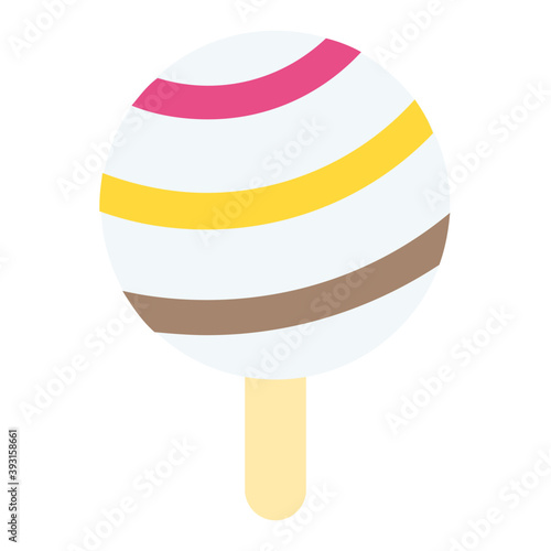 
A lollipop, sugar hard candy mounted on a stick 
