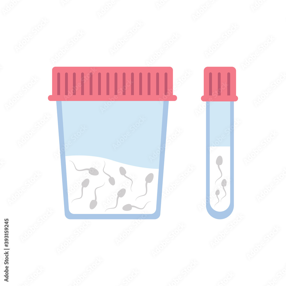 Semen container and test tube in flat style on white background. Concept of sperm donation and infertility testing. Modern vector illustration Semen container and test tube in flat style on white background. Concept of sperm donation and infertility testing. Modern vector illustration