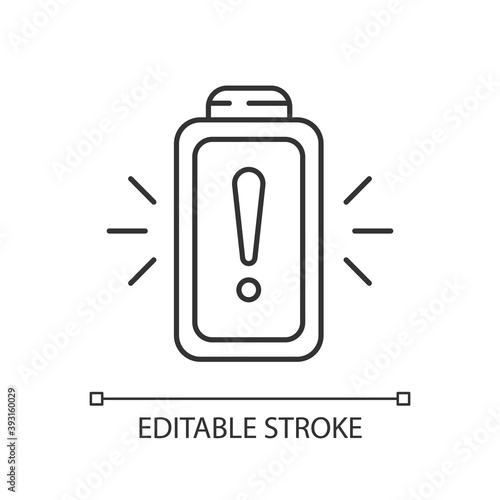 Battery working process risk linear icon. Devices chargers work issues. Dangerous power encrease. Thin line customizable illustration. Contour symbol. Vector isolated outline drawing. Editable stroke