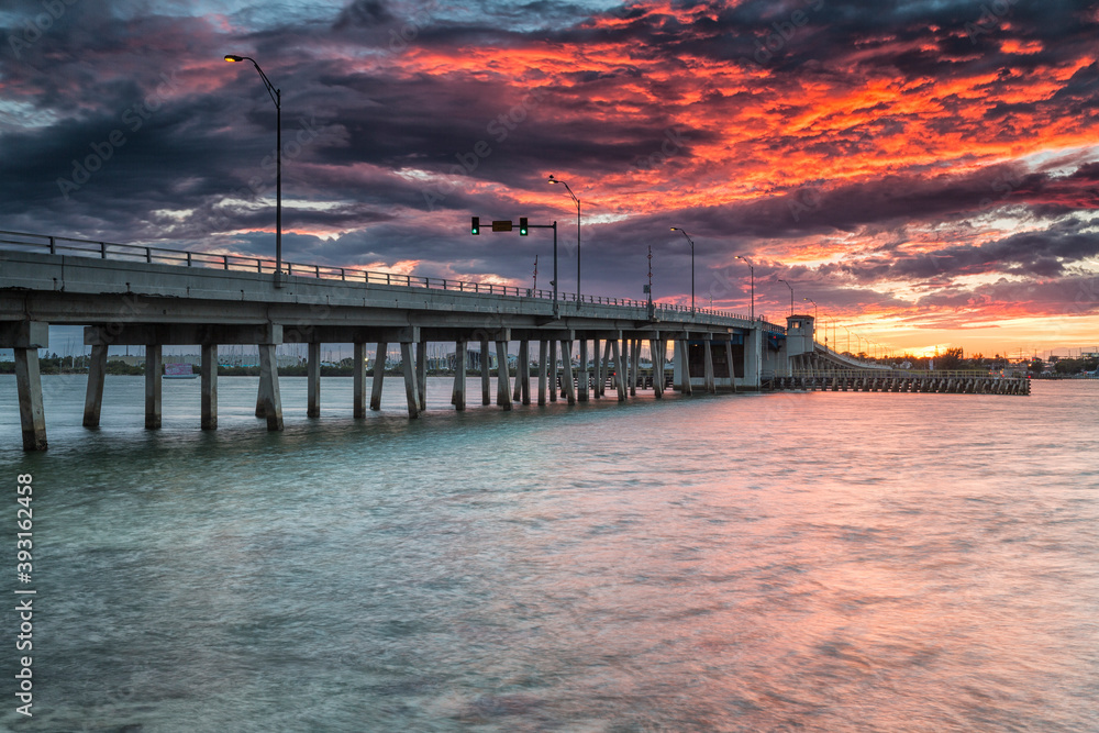 View of draw bridge over Indian River during sunset View of draw bridge over Indian River during sunset