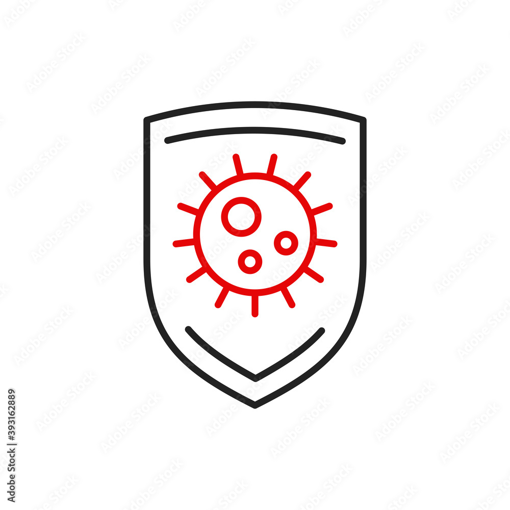 Healthcare line icon with shield and coronavirus. Virus protection medicine concept illustration. Defence from Covid-19. Healthcare line icon with shield and coronavirus. Virus protection medicine concept illustration. Defence from Covid-19.