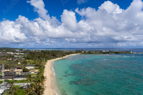 Schilderij op canvas Aerial view of Laie Beach Oahu Hawaii