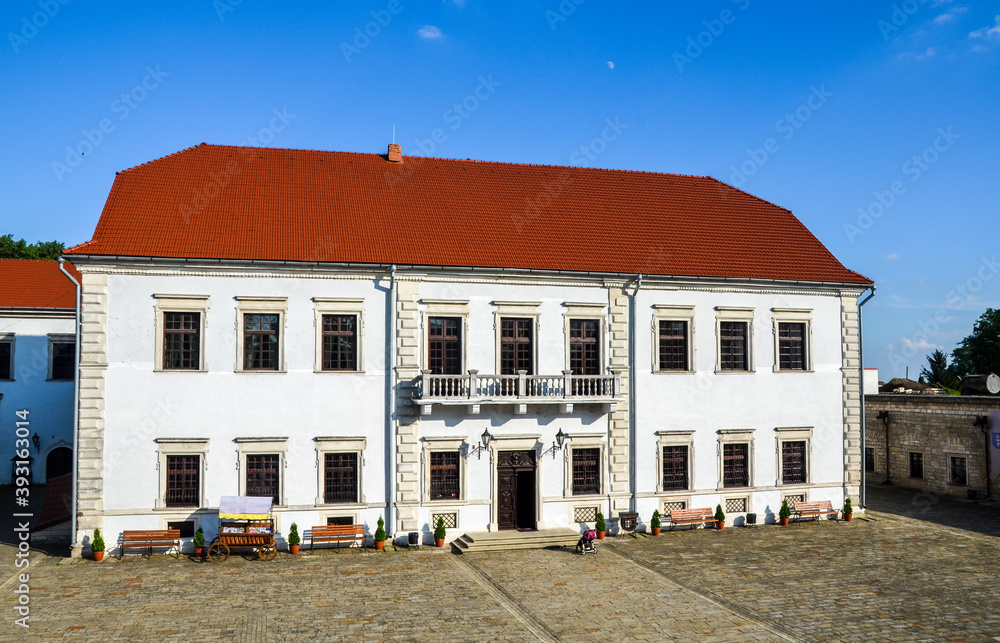 Main building of palace and inner yard of medieval Zbarazh Castle in Zbarazh town of Ternopil region in Western Ukraine.