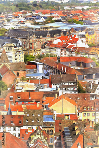 Aerial view of Strasbourg colorful painting looks like picture