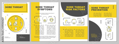 Sore throat brochure template. Disease risk factors. Flyer, booklet, leaflet print, cover design with linear icons. Vector layouts for magazines, annual reports, advertising posters