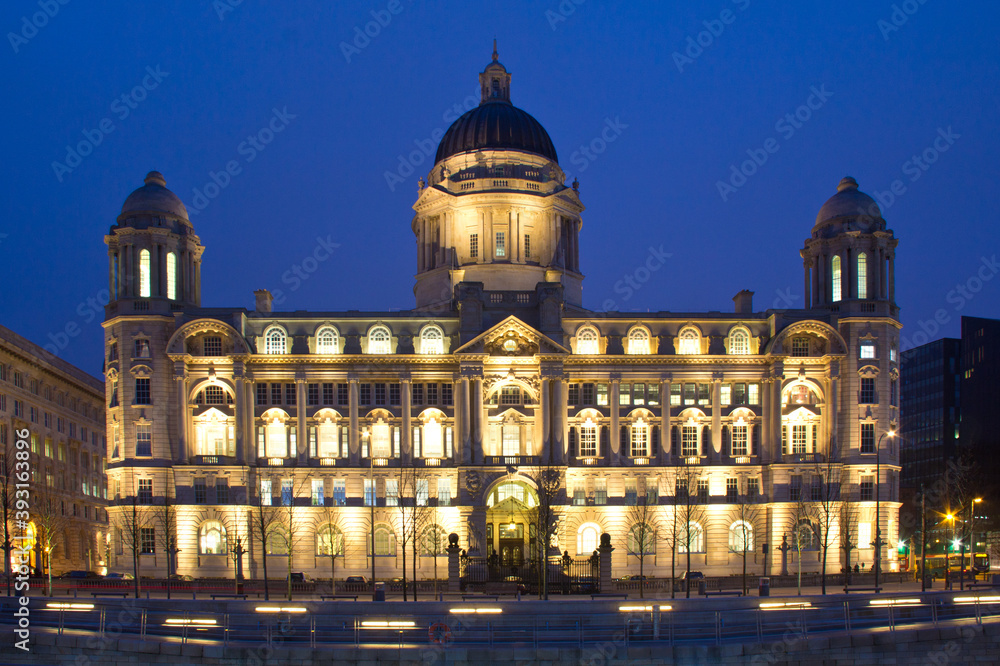 View of Port of Liverpool Building against sky at night View of Port of Liverpool Building against sky at night