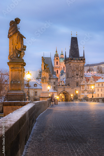 Photography Charles Bridge on Vltava river in Prague, Czech Republic