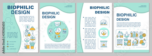 Biophilic interior design brochure template. Greenery at home. Flyer, booklet, leaflet print, cover design with linear icons. Vector layouts for magazines, annual reports, advertising posters