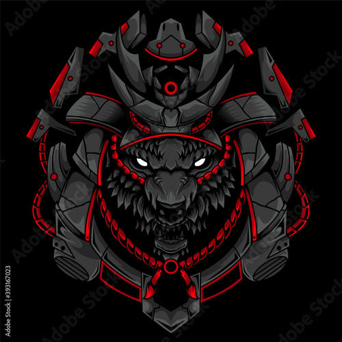 Samurai Wolf Ronin with Mecha Illustration