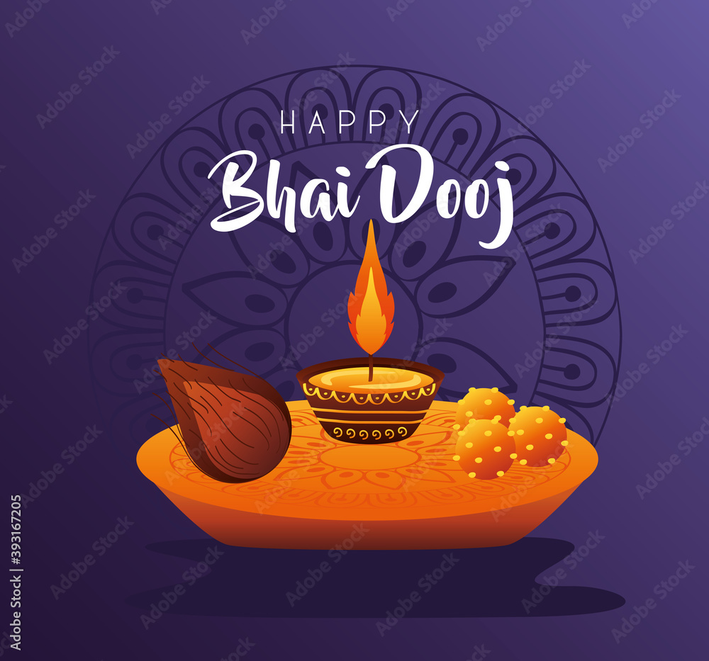 happy bhai dooj celebration card with candle and food happy bhai dooj celebration card with candle and food