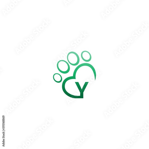 Letter Y icon on paw prints logo