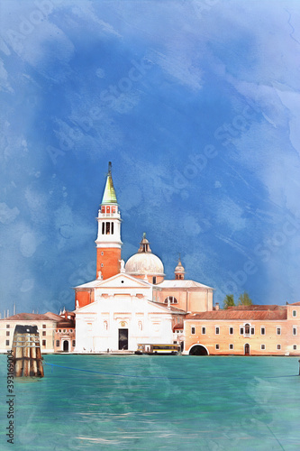 Church of San Giorgio Maggiore colorful painting looks like pictur