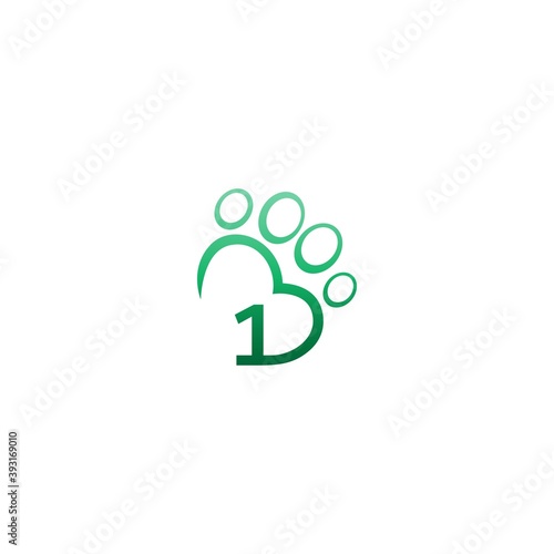 Fototapeta Naklejka Na Ścianę i Meble -  Number 1 icon on paw prints logo