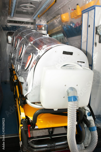 ambulance bed preparing for virus or pandemic photo
