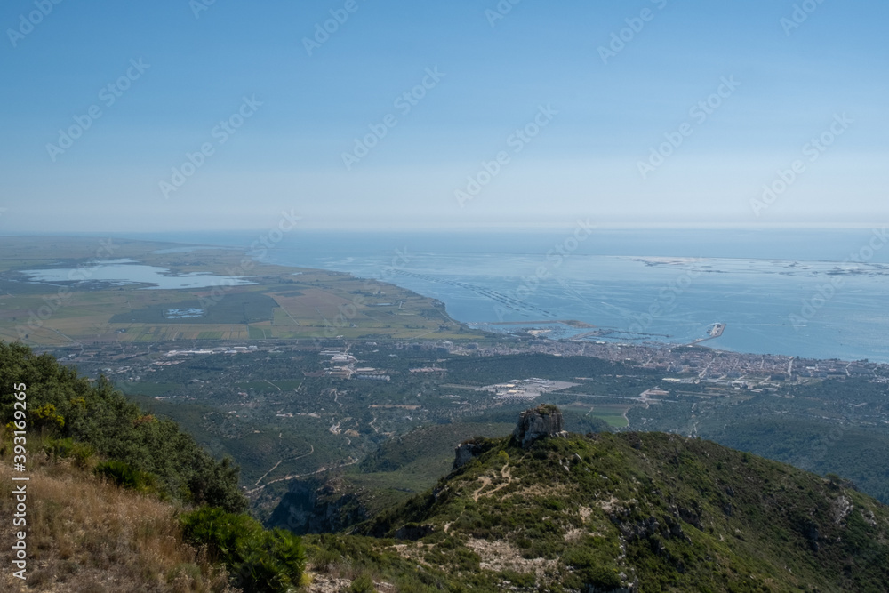 Naklejka premium panoramic views of the foradada natural mountain area and the sea