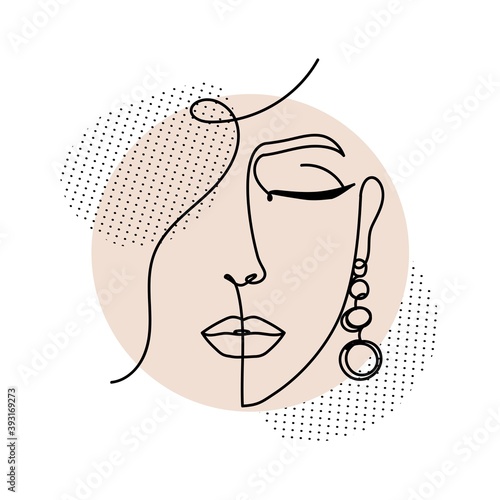 Line art women face with abstract shapes. Continuous art abstract face portrait vector illustration.Modern fashion illustration for prints, logo, business, card, highlights etc.