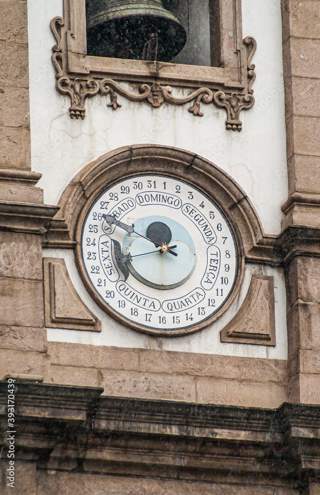 Rio de Janeiro, Brazil - December 26, 2008: El Centro district. Closeup of date clock on tower of Nossa Senhora da Candelaria Church.