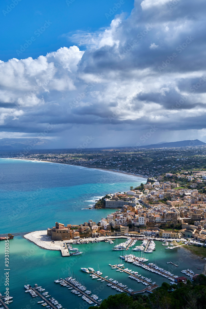 view of the beautiful city castellammare del golfo at the mediterranean coast