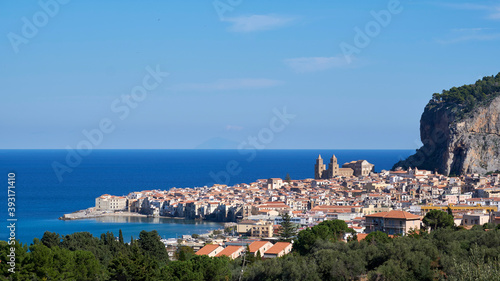 View of the italian city cefalu at the northern coast of sicily