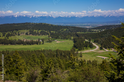 A view of the Swan Mountains and the Flathead Valley in Spring. photo